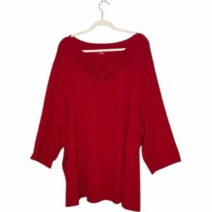 CATHERINES WOMENS RED BLOUSE LATTICE CRISS CROSS  V-NECK DETAIL PLIS SIZE 5X